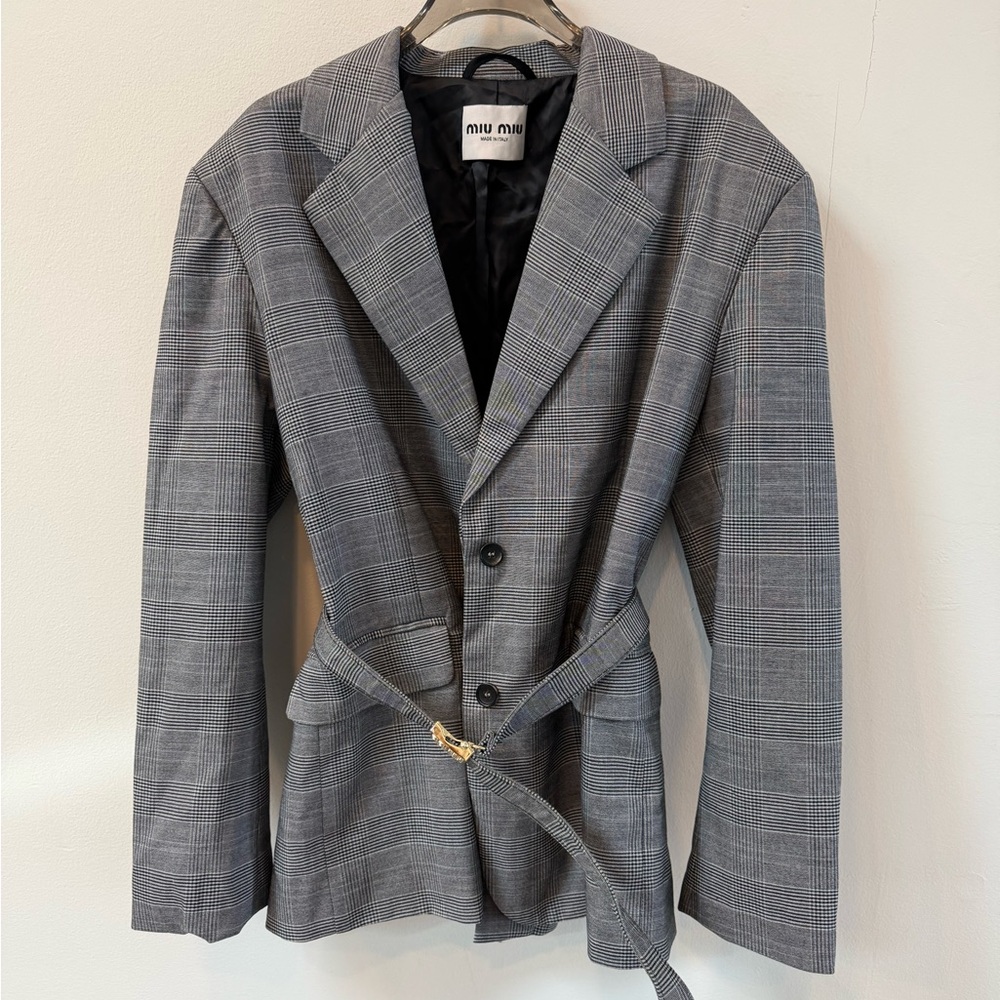 Miu Miu Charcoal Checkered Blazer